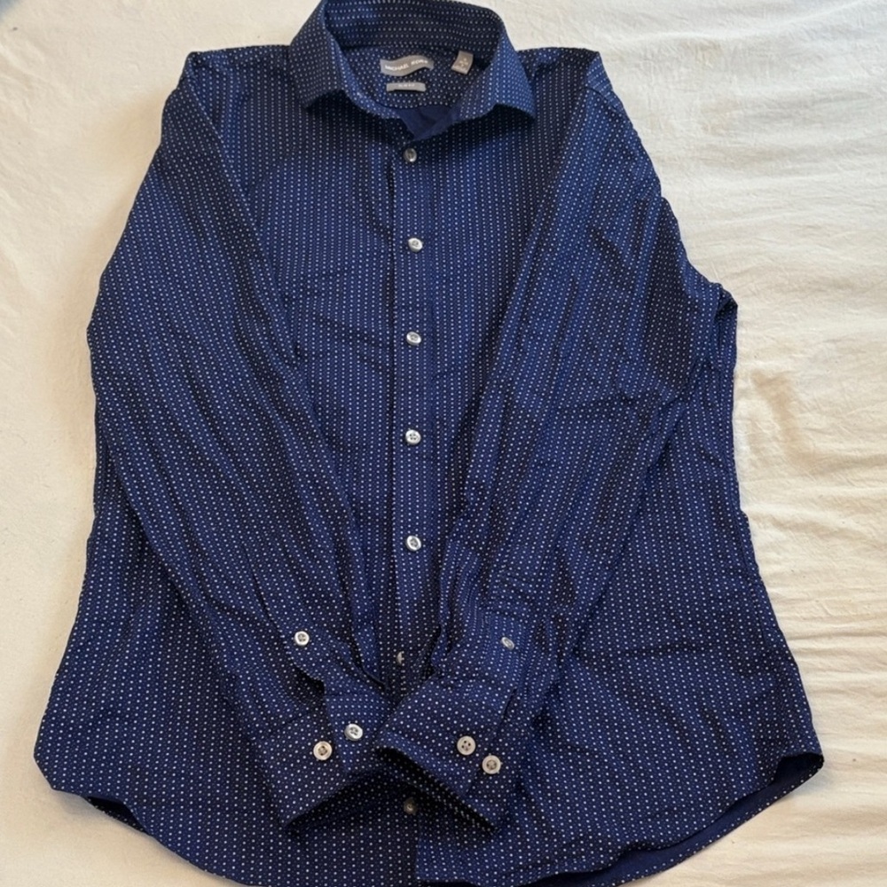 Michael Kors Navy Blue Polka Dot Button Down Shirt - Picture 5 of 6